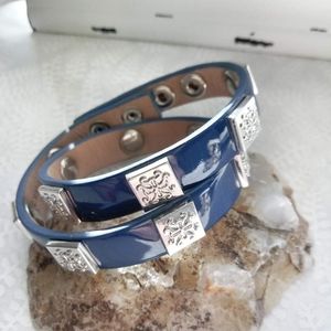 Patent Leather Blue Rustic Cuff Wrap Bracelet